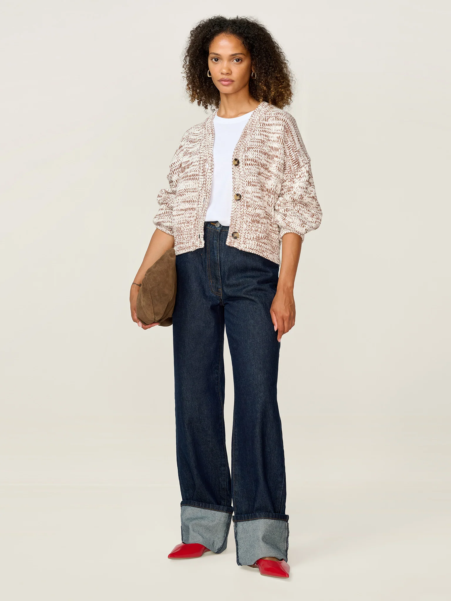 STUDIO OMNES Hopper Cardigan in Brown and Cream