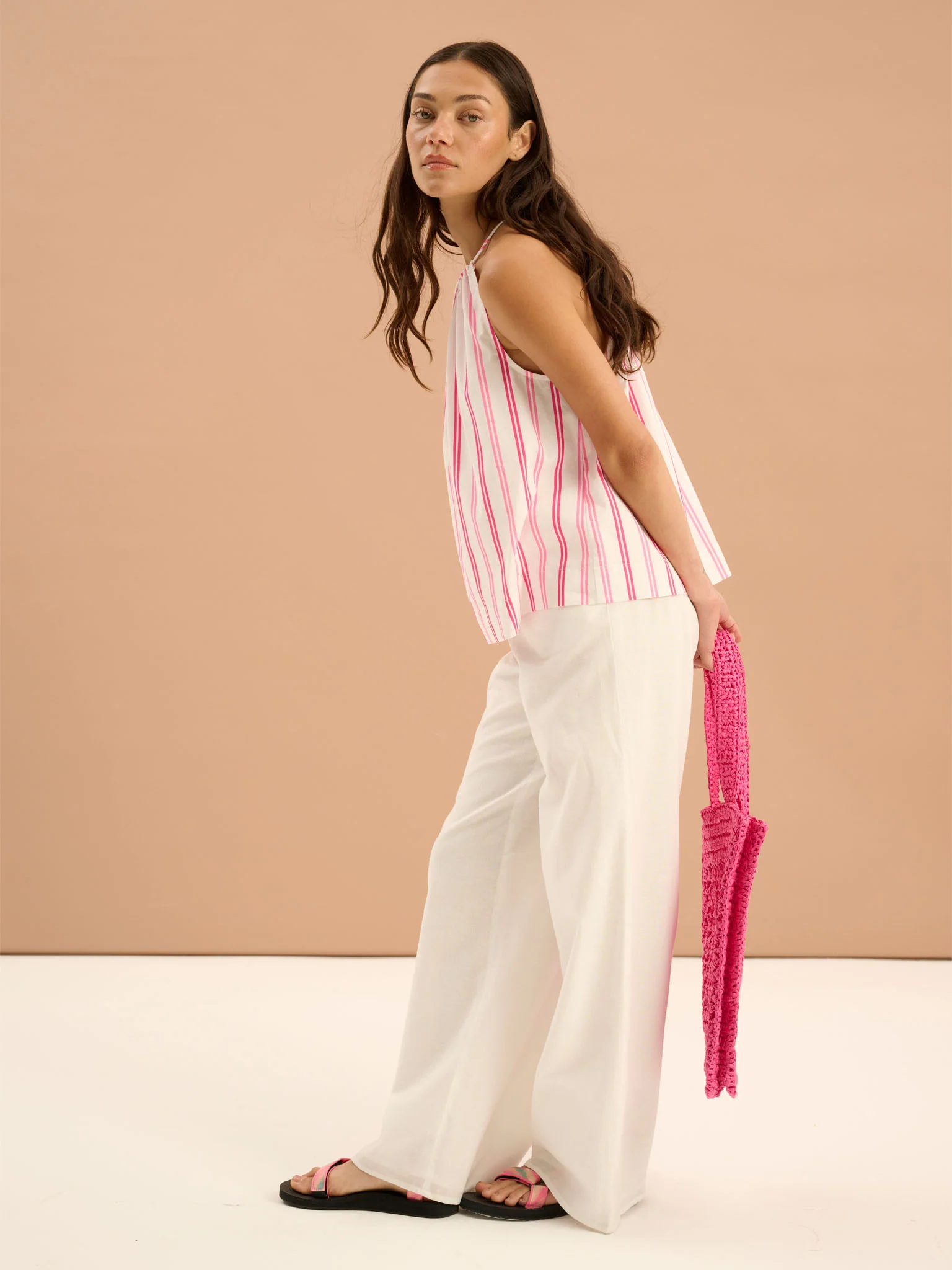 Idara Halterneck Printed Stripe Sleeveless Top - Image 3